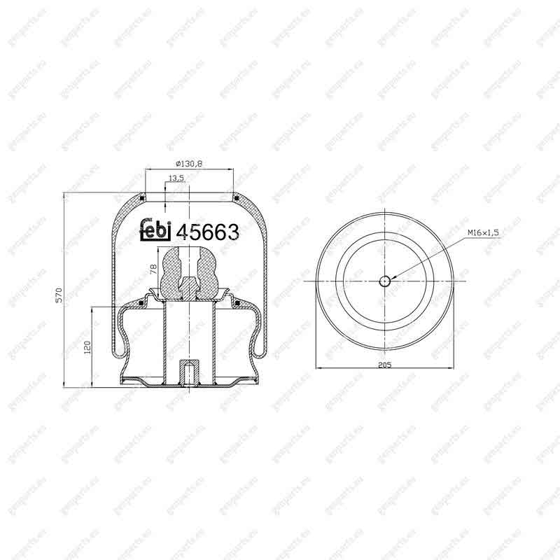 Febi 45663 Air Spring 628 320 08 25, 6283200825 — GenParts.eu